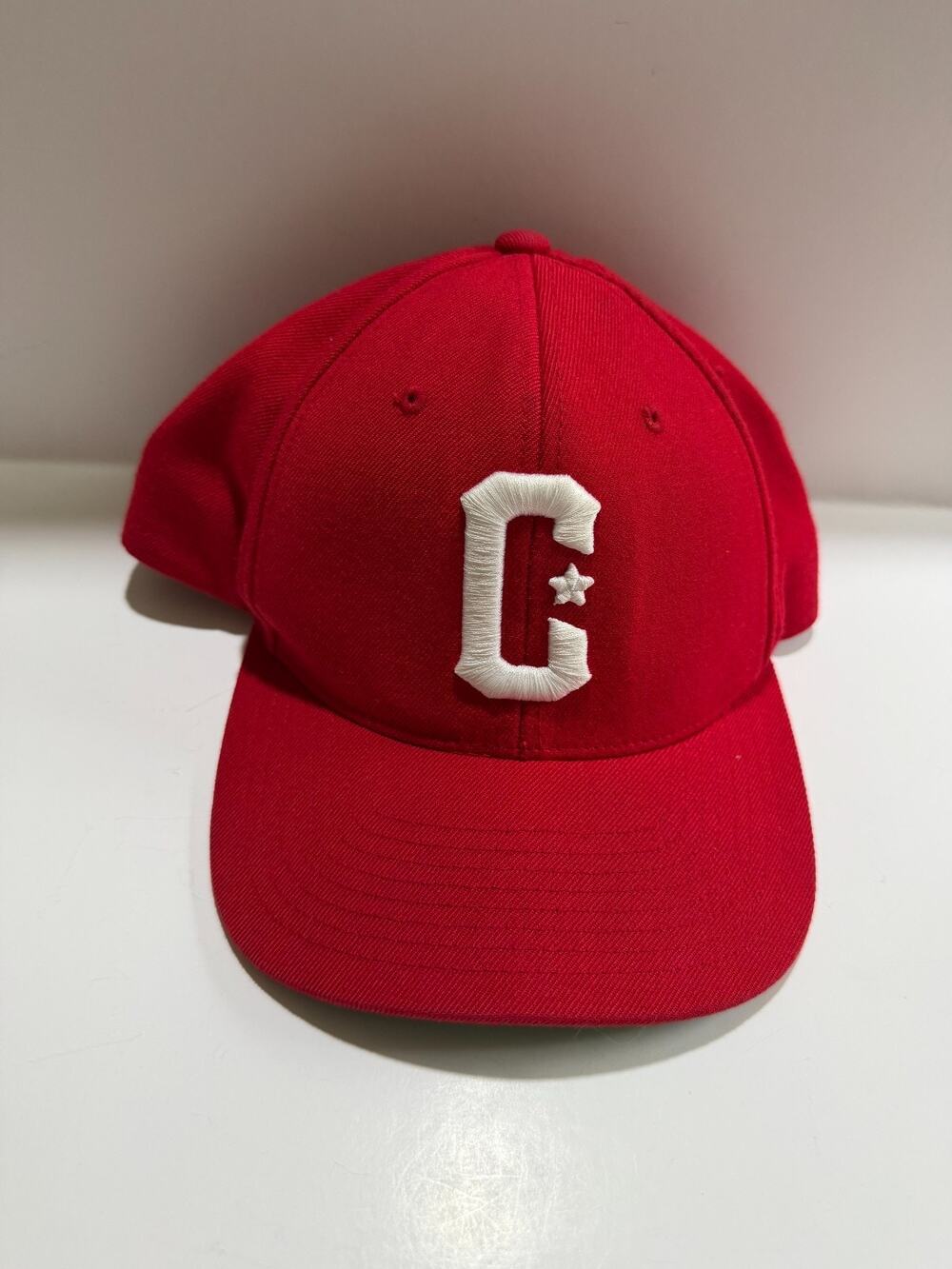 The Classics Red Snapback Hat White Embroidered Block Letter C Star Cap